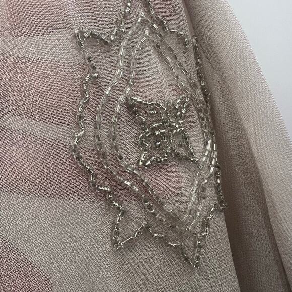 Chan Luu Beaded Sheer Top Womens Medium Light Beige Silver Flowy - Picture 5 of 10